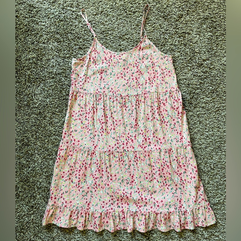 Pink floral tiered slip dress